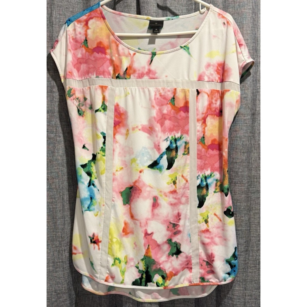 Worthington Multi-Color Floral Tunic Front Lined Slimming Womans Size Medium